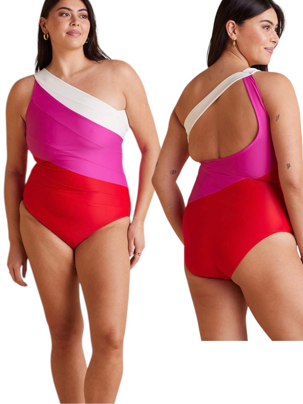 Summersalt The Sidestroke One Shoulder Swimsuit Hibiscus Fuchsia White Size 20